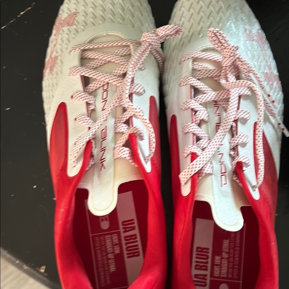 Under Armour Red and White Mens Football Cleats! New without tags! NEVER WORN!